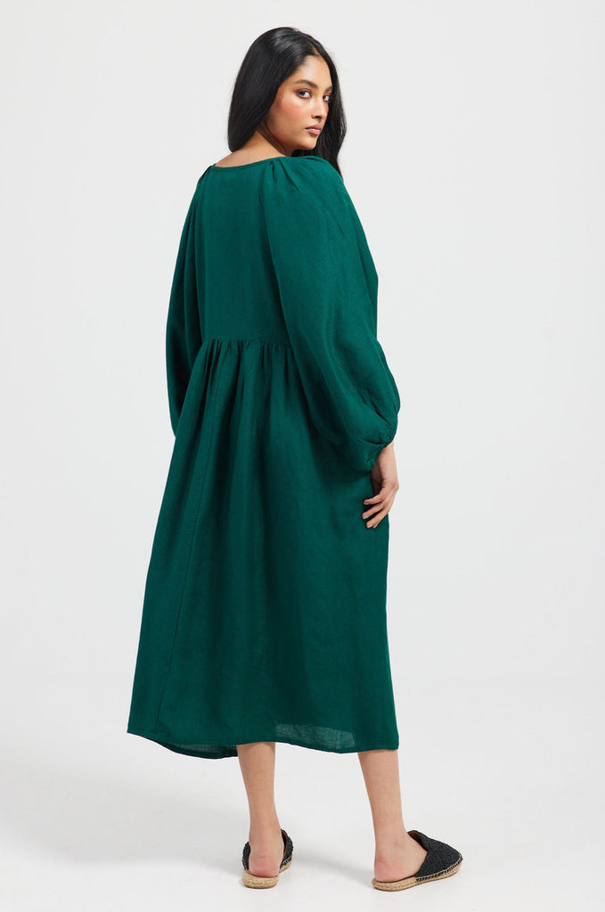 slim fit dress slacks Emerald Green Pleated Sheer Smock Dress main image 1
