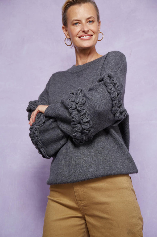 GARLAND RUFFLE JUMPER - RAVEN