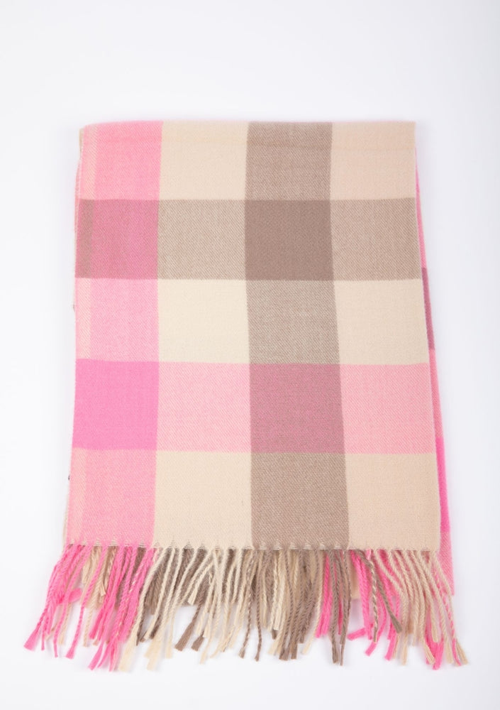 ST BELAIR CHECK SCARF - PINK + TAUPE