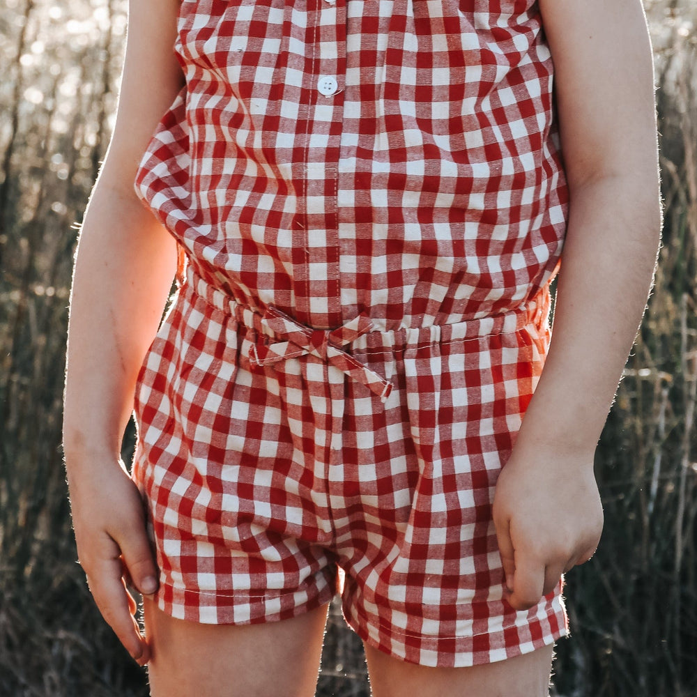 CHLOE PLAYSUIT - RED CHECK