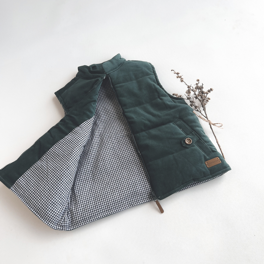 COOPER PUFFER VEST - GREEN CORDUROY