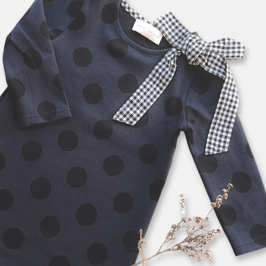 MARY DRESS - NAVY/BLACK SPOT