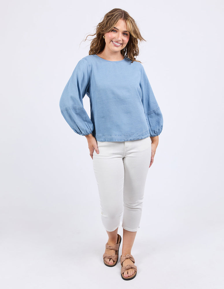 DELLA CHAMBRAY TOP - MID BLUE WASH