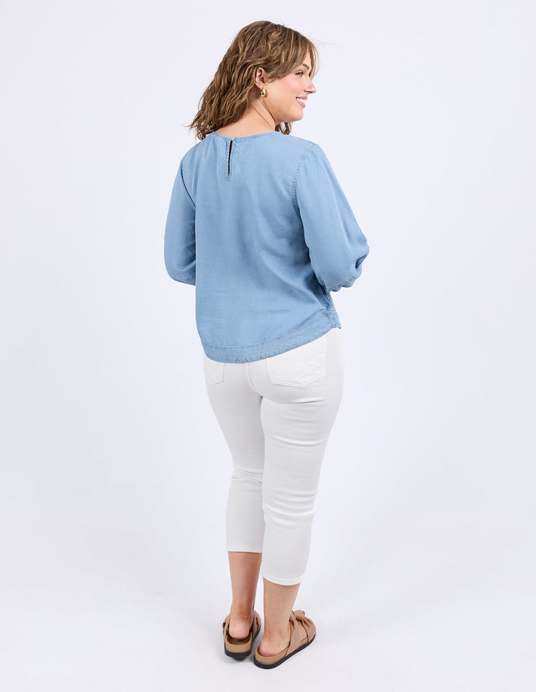 DELLA CHAMBRAY TOP - MID BLUE WASH