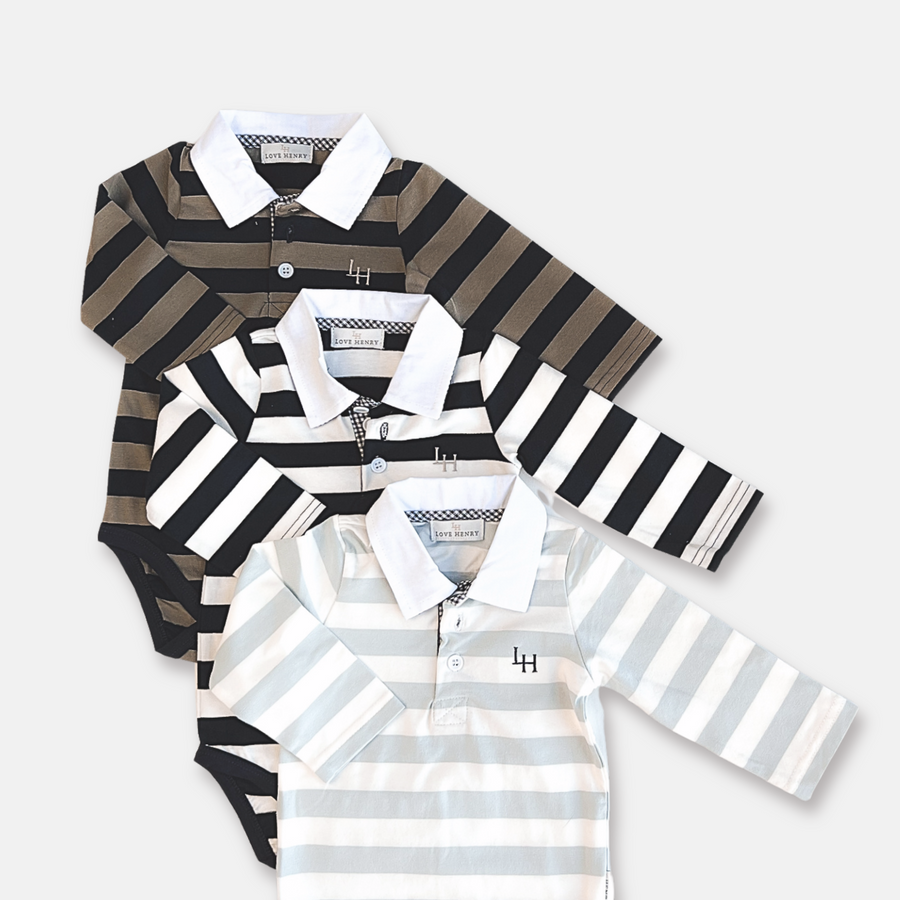 FREDDIE POLO ROMPER - BLUE STRIPE
