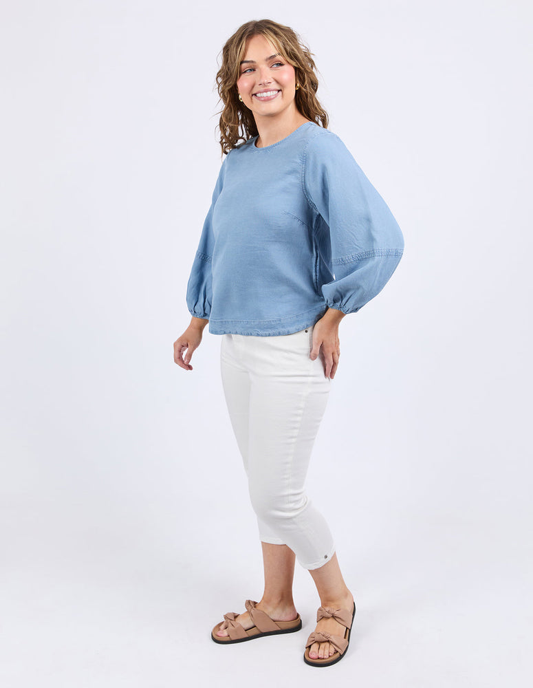 DELLA CHAMBRAY TOP - MID BLUE WASH