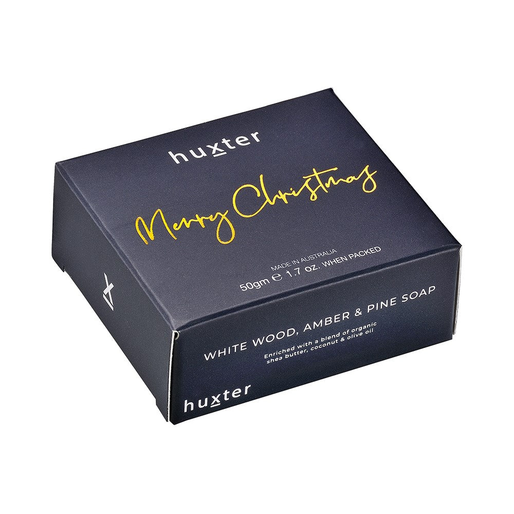 NAVY MINI BOXED GUEST SOAP - AMBER & PINE