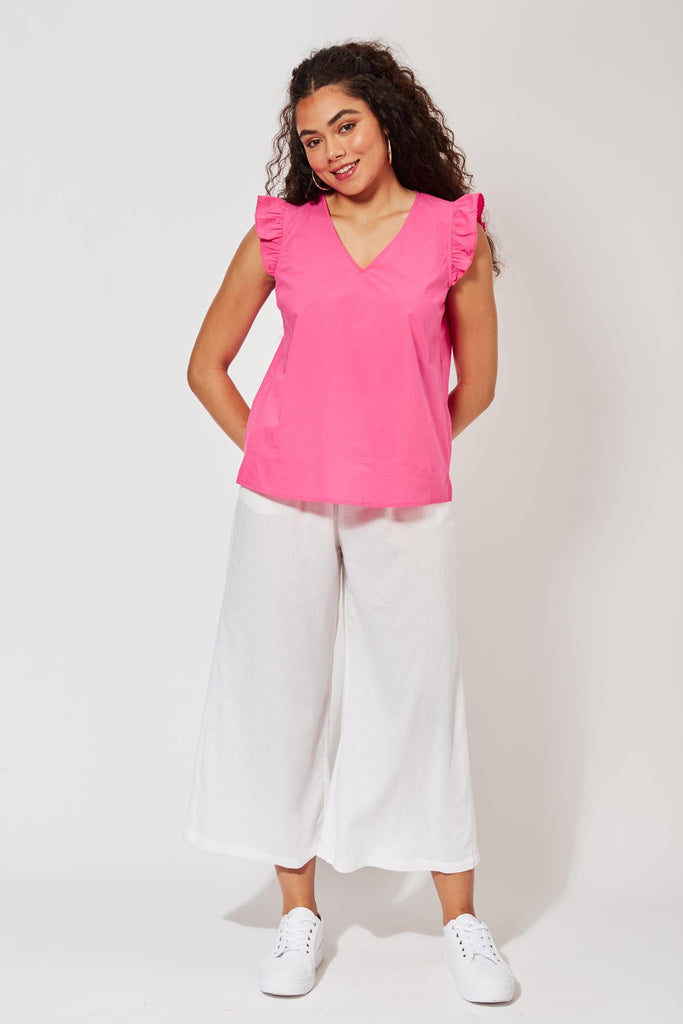 SENTOSA FRILL TOP - FLAMINGO – THE DRAWING BOARD