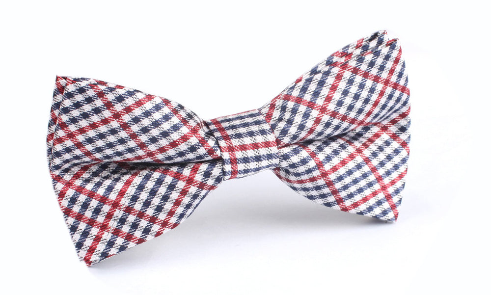 NAVY RED AND WHITE GINGHAM BOW TIE