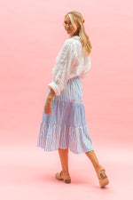 TIERED SKIRT - PALE BLUE MIXED STRIPE