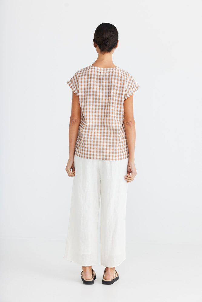 PERCY TOP - TOFFEE GINGHAM