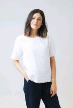 FRAYED LINEN TOP - WHITE