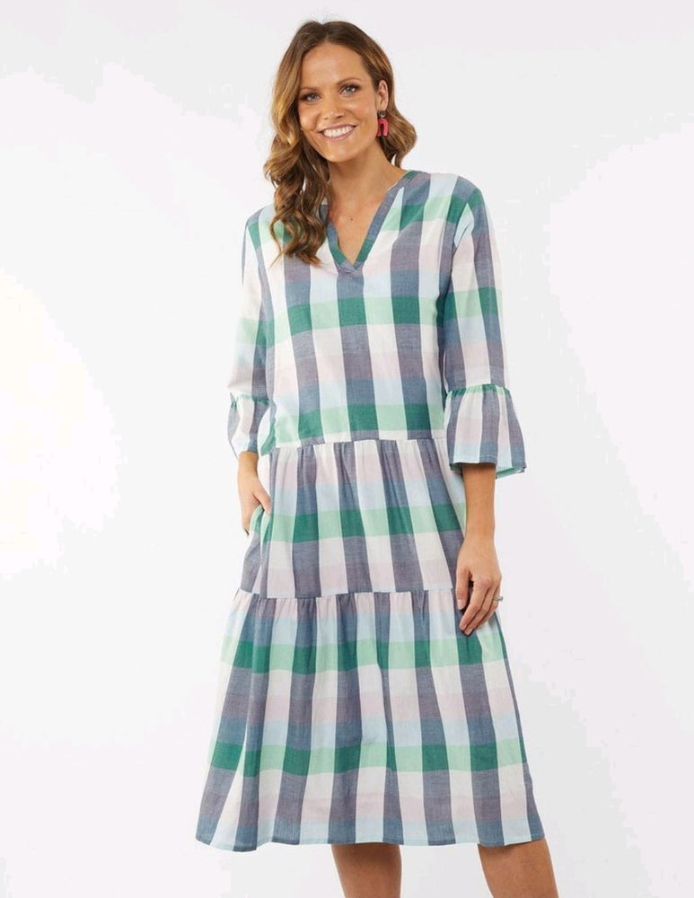 EVA CHECK DRESS - GREEN/WHITE/ORCHID THE DRAWING BOARD EVA CHECK DRESS - GREEN/WHITE/ORCHID THE DRAWING BOARD
