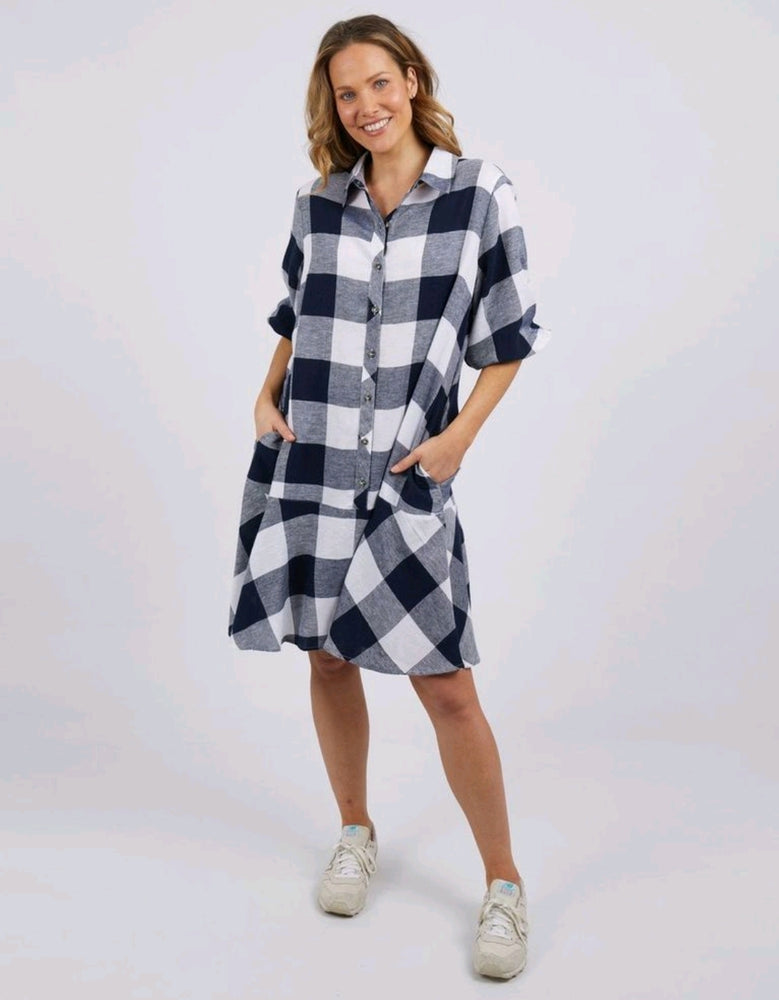 WILLOW CHECK DRESS - NAVY
