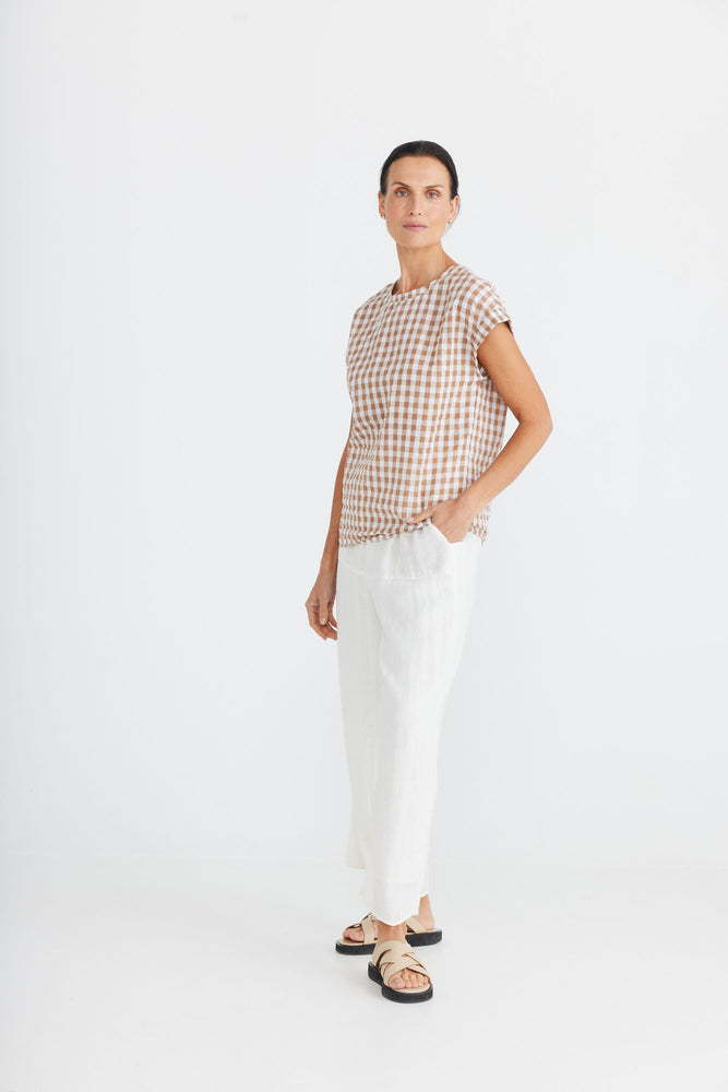 PERCY TOP - TOFFEE GINGHAM