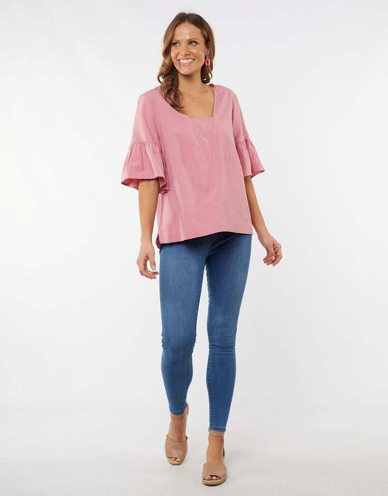 ELLIE FRILL TOP - CHATEAU ROSE